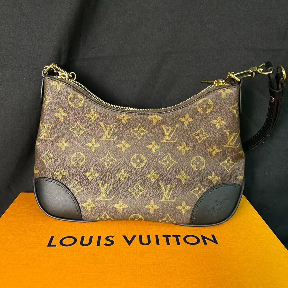 Louis Vuitton Boulogne Monogram Canvas Shoulder Bag — Black Trim, Like New